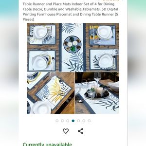 Table Runner and Place Mats Indoor Set of 4 for Dining Table Decor, Durable and